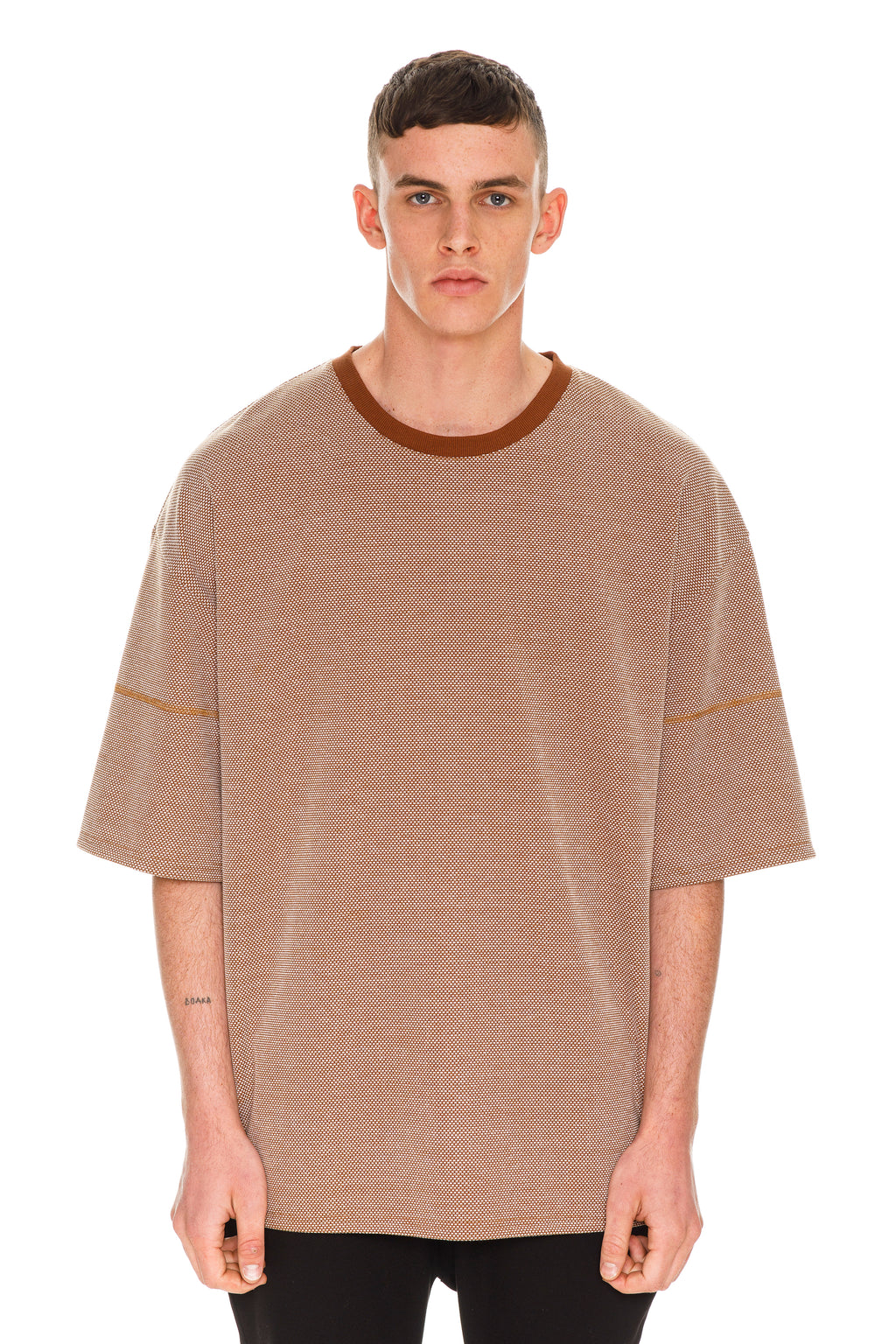 Rare Designed Dark Brown Oversized Short Sleeve With Dropped Shoulders- Front View