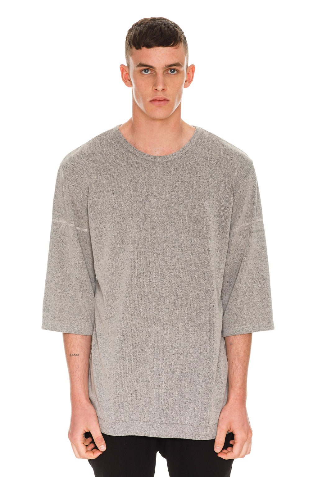 Grey Oversized Short Sleeve With Three Quarter Sleeves - Front View
