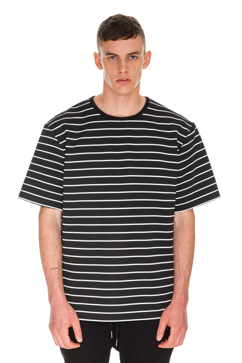 Oversized Stripe T-Shirt - Black & White Back Side View