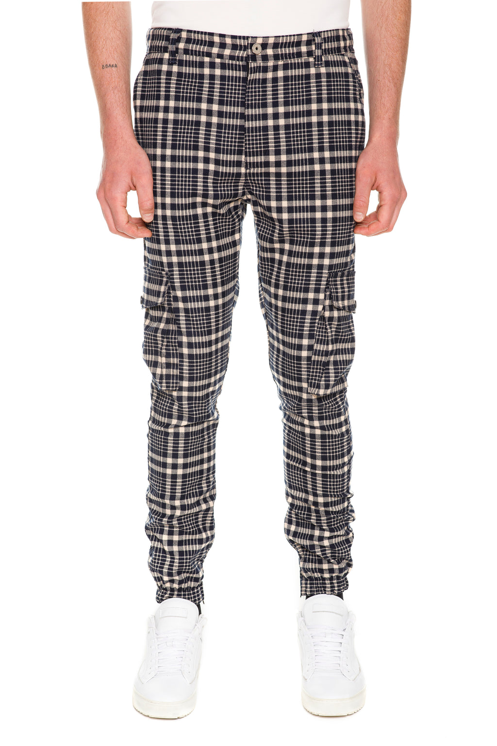 Plaid Cargo Pants With Six-Pocket Styling - Front View