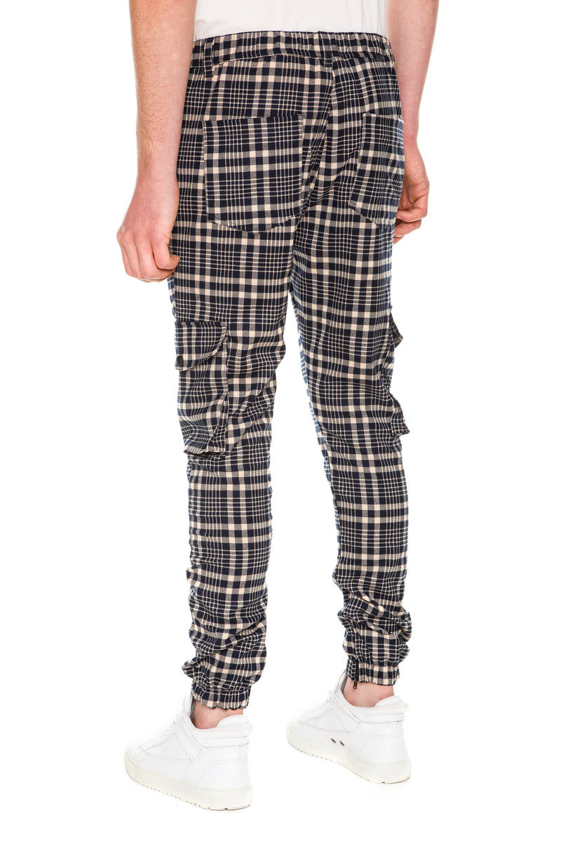 Plaid Cargo Pants With  Flap pockets at legs - Back View
