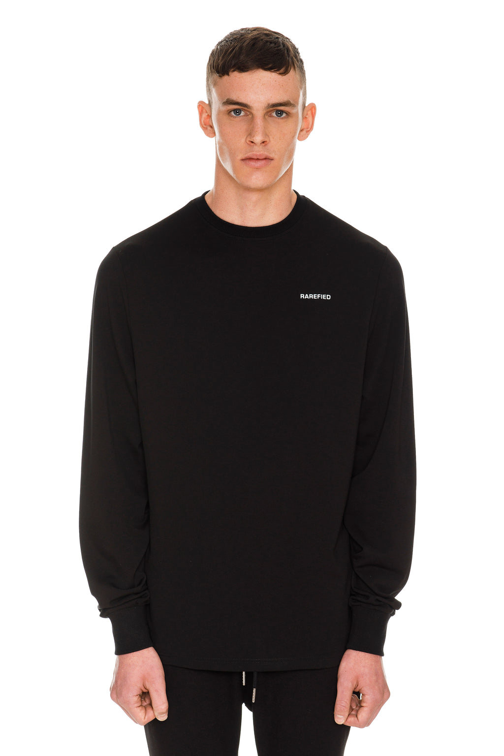 Rarefied Quote Long Sleeve T-Shirt In Black - Front View