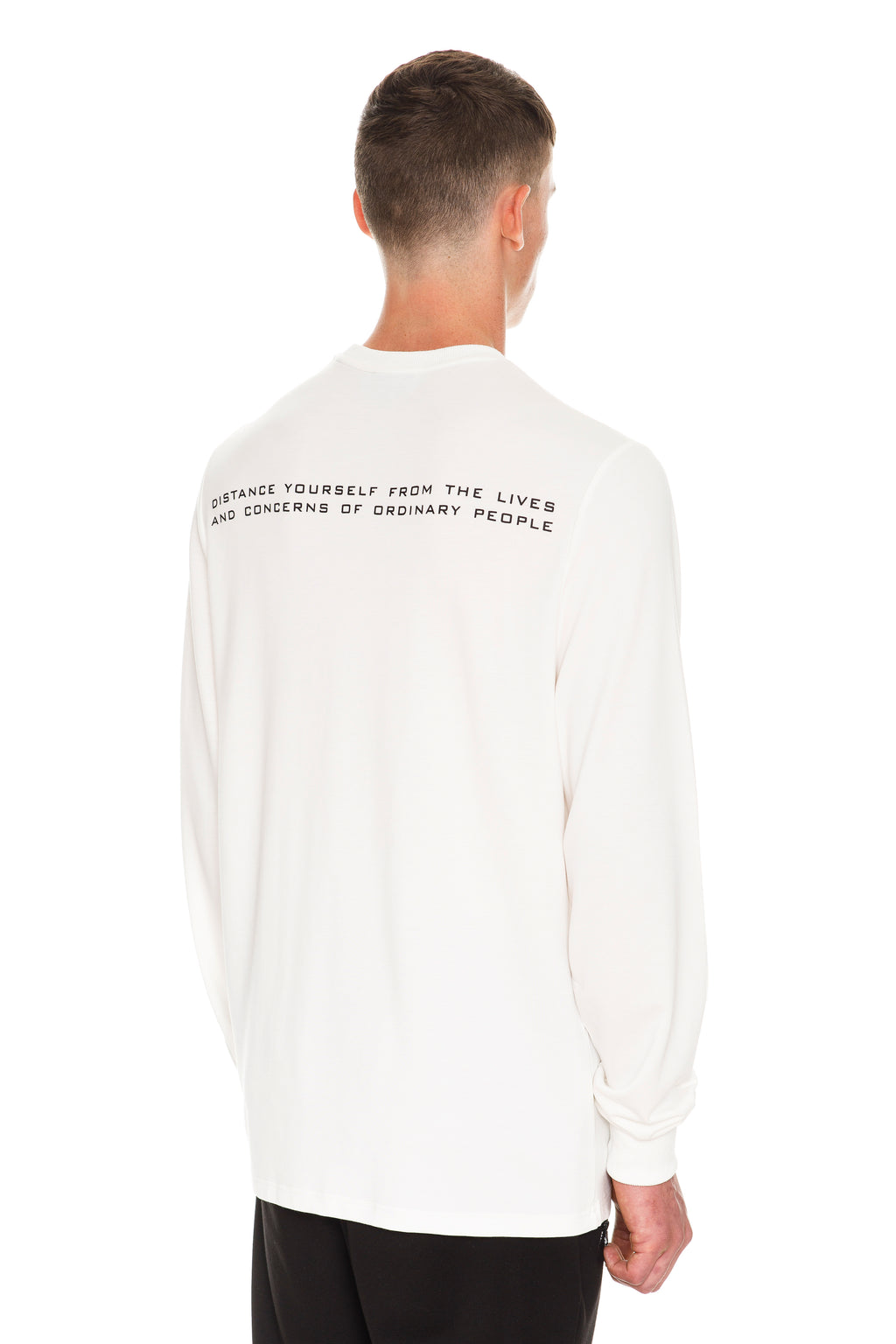 Rarefied Quote Long Sleeve T-Shirt In White With A Message On It - Back View