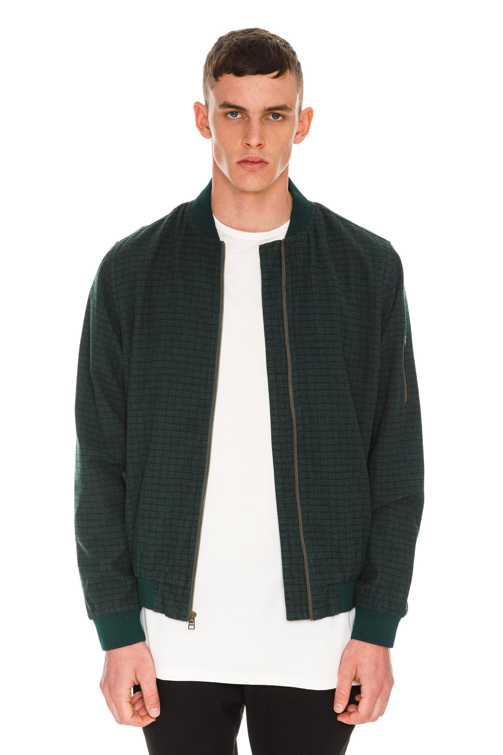 Velvet Green Checkered Bomber - Featuring Copper-Washed Custom Moulded "Rarefied" Buttons