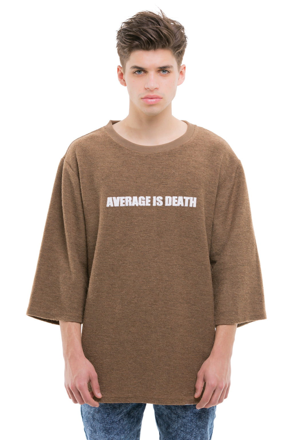 Average Is Death Quoted T-Shirt With Finished With A Ribbed Neck - Front View