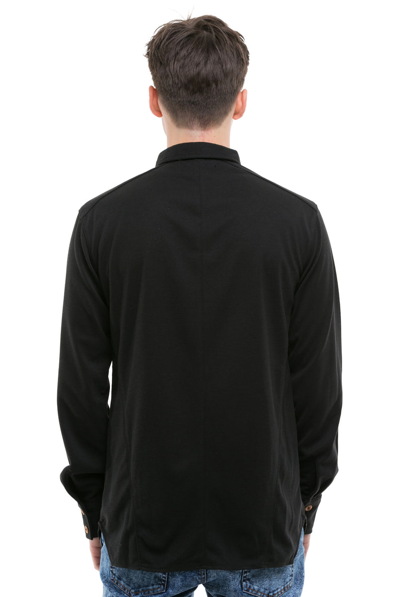 Black Japanese Shirt With Heavy Cotton Blend - Back View