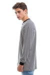 Vertical Stripes Long Sleeve With Ribbed Collar And Cuffs - Left View