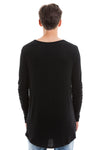 Black Scoop Cut Long Sleeve T Shirt With Double Cuffed Sleeve Ends - Back View