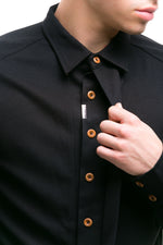 Black Japanese Shirt With Heavy Cotton Blend - Detailed View
